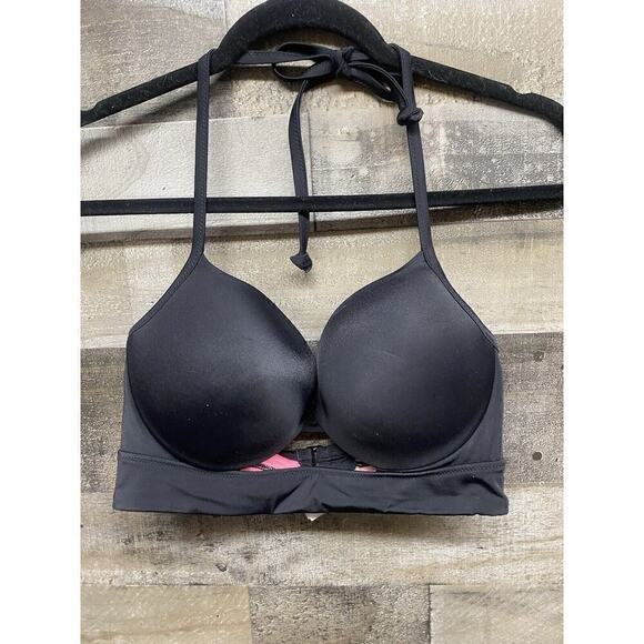 Victoria's Secret PINK Swim Padded Push Up Black Bra Bikini Swimsuit Sexy Top DD - Picture 1 of 5